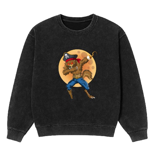 Dabbing Werewolf Pirate Halloween Pirate Mineral Wash Sweatshirts
