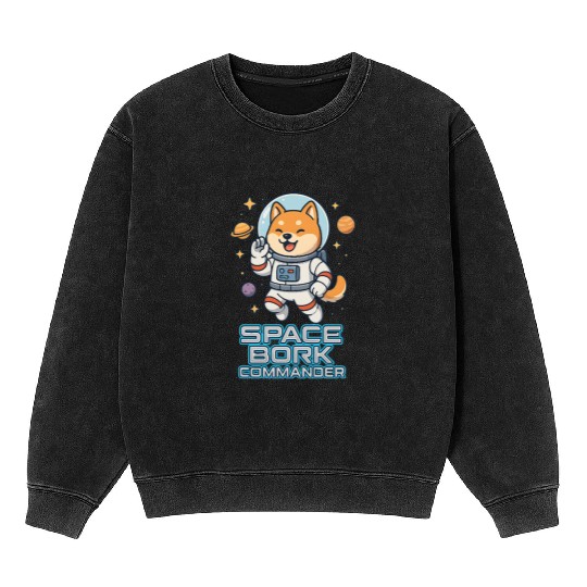 Space Bork Commander Cute Shiba Inu Astronaut F Mineral Wash Sweatshirts
