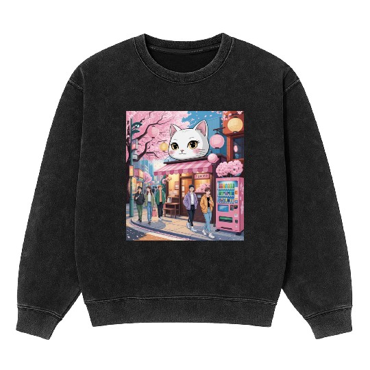 Tokyo Sakura Stroll – Cute Girl Under Cherry Bloss Mineral Wash Sweatshirts