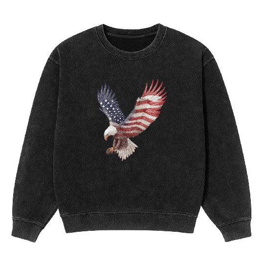 Bald Eagle with the American Flag Forming Wings Mineral Wash Sweatshirts