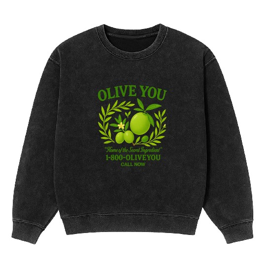 Olive You Cute Vintage Pun Graphic Mineral Wash Sweatshirts