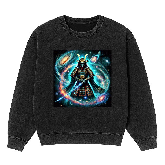 Celestial Samurai Warrior Galaxy Sword Art Mineral Wash Sweatshirts