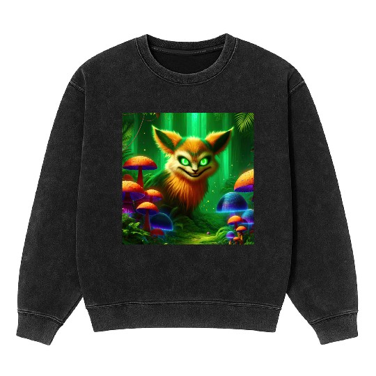 Demon Fox in Enchanted Forest – Fantasy Creature Mineral Wash Sweatshirts