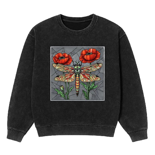 Dragonfly stained glass design vibrant poppy eye Mineral Wash Sweatshirts
