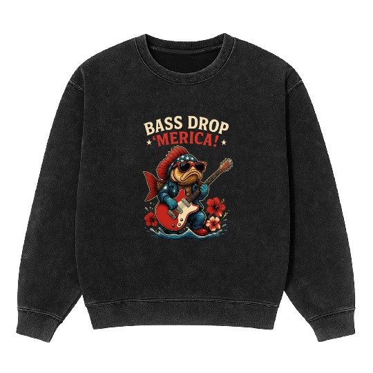 Bass Drop 'Merica! Fishing Mineral Wash Sweatshirts