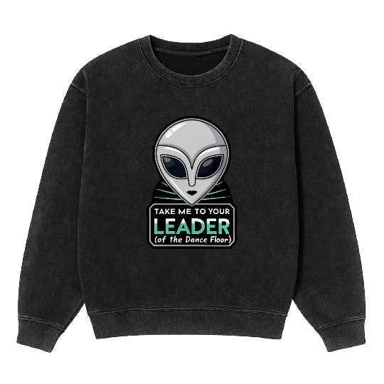 Take Me To Your Leader Alien Rave Retro 2000s Y2K Mineral Wash Sweatshirts