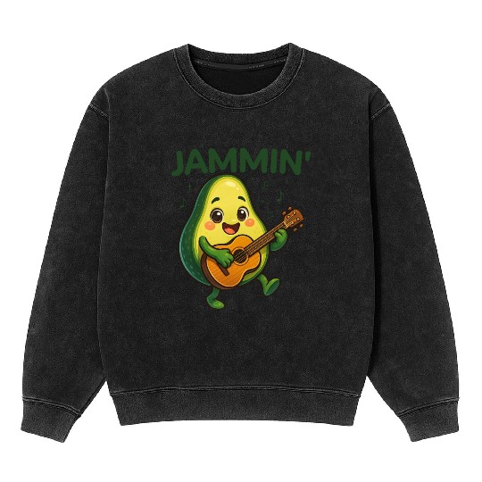Jammin' Funny Cute Kawaii Avocado Playing Guitar Mineral Wash Sweatshirts
