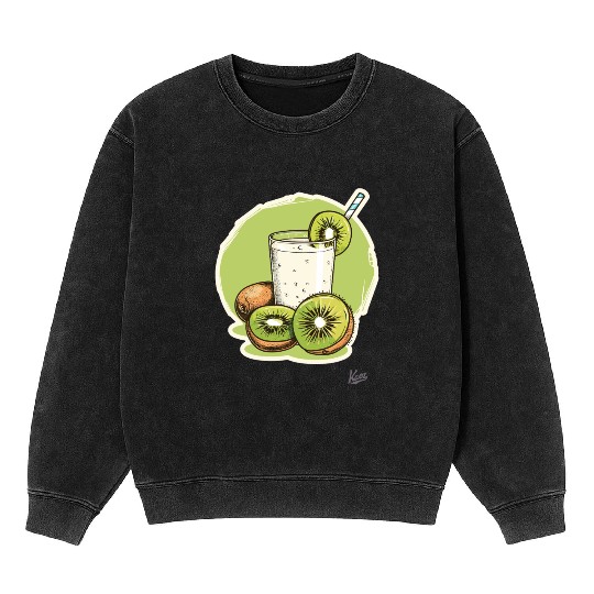 Kiwi fruit and juice with straw illustration Mineral Wash Sweatshirts