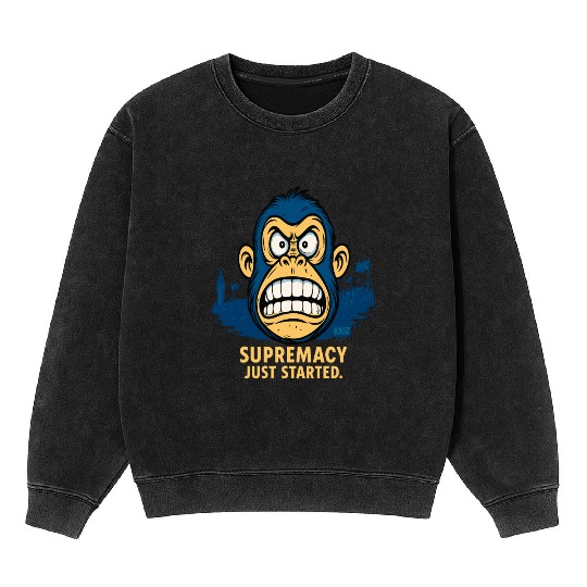 Angry ape cartoon with bold supremacy quote Mineral Wash Sweatshirts