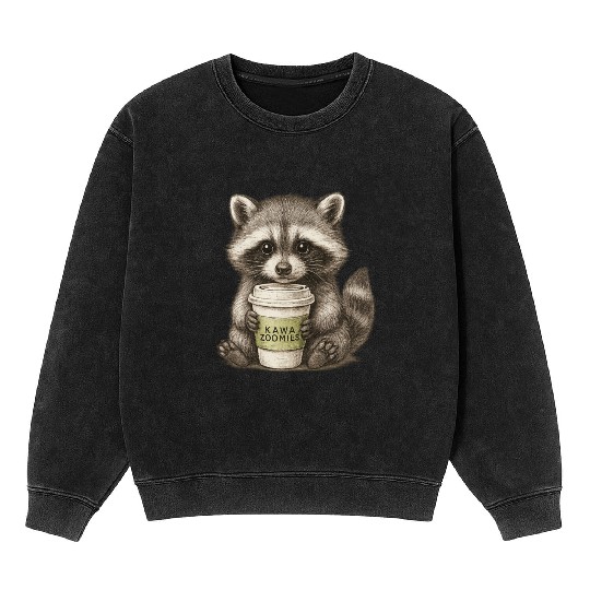 raccoon and coffee - design Kawa Zoomies Mineral Wash Sweatshirts