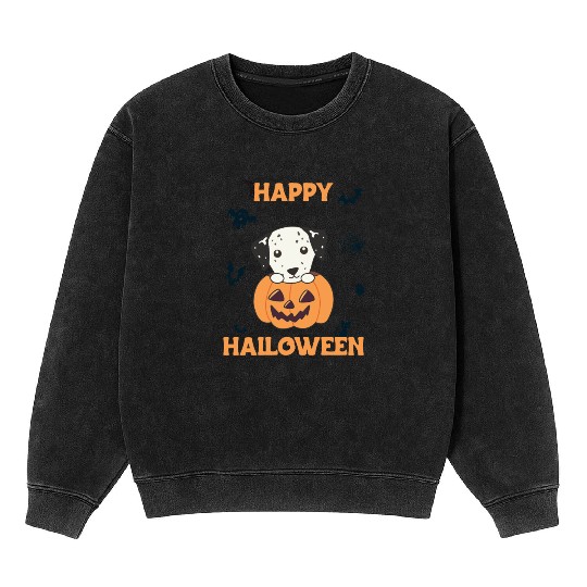 Dalmatian In Pumpkin Sweet Dogs Happy Halloween Mineral Wash Sweatshirts