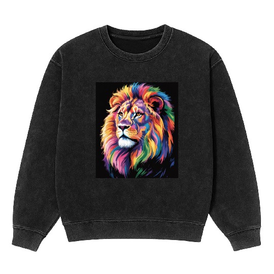 Pride and Power – Majestic Rainbow Lion Head Mineral Wash Sweatshirts