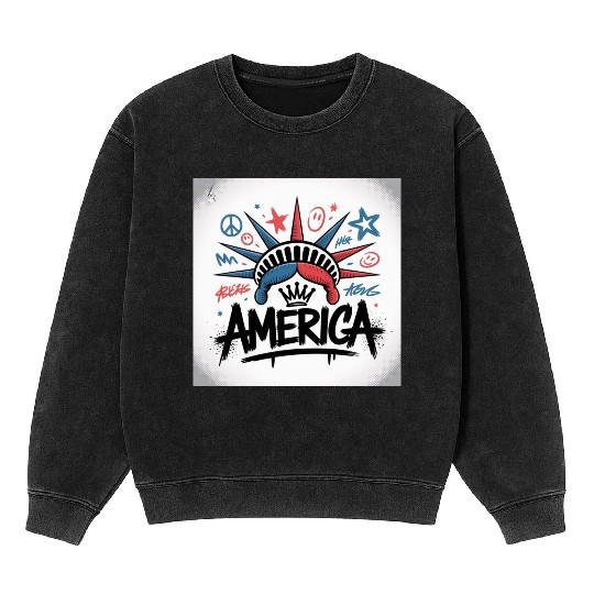 Statue of Liberty USA Graffiti Zero Limit Brand Mineral Wash Sweatshirts