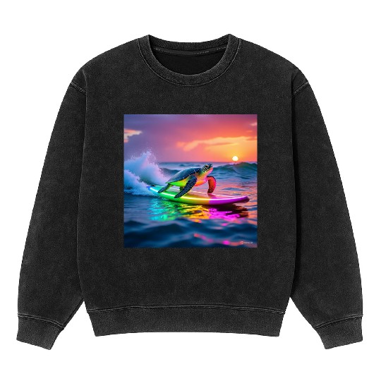 sea turtle design neon turtle Mineral Wash Sweatshirts