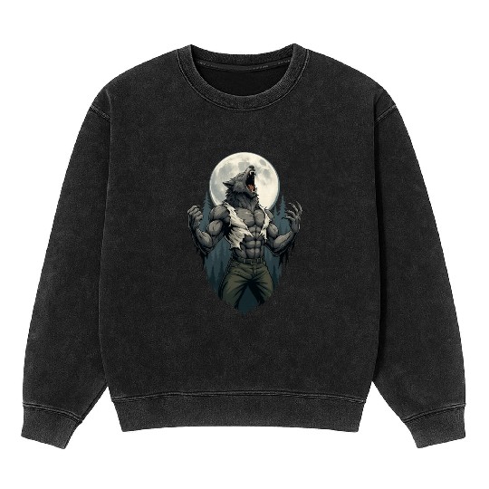 Howl of the Alpha – Werewolf Under the Moon Mineral Wash Sweatshirts