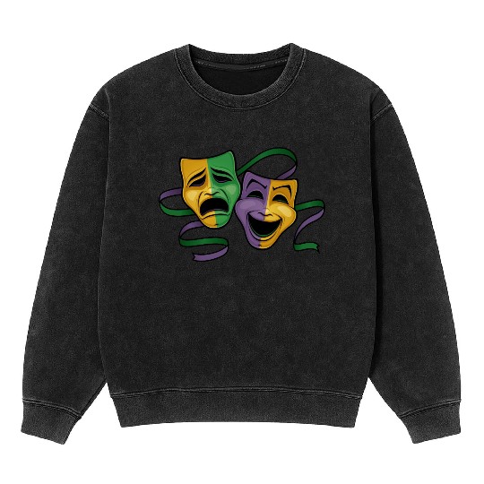 Festive Mardi Gras Party Happy & Sad Theater Masks Mineral Wash Sweatshirts