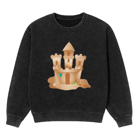 Sandcastle with Shells and Starfish on the Beach Mineral Wash Sweatshirts