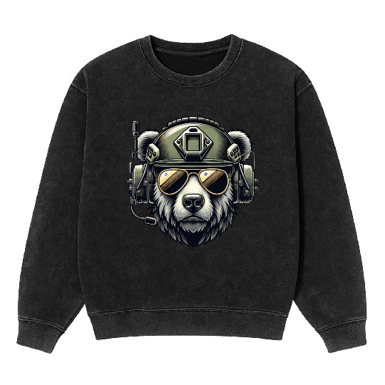 Bear Military Design Mineral Wash Sweatshirts