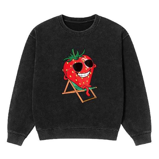 Playful Strawberry Sunbather Design Mineral Wash Sweatshirts
