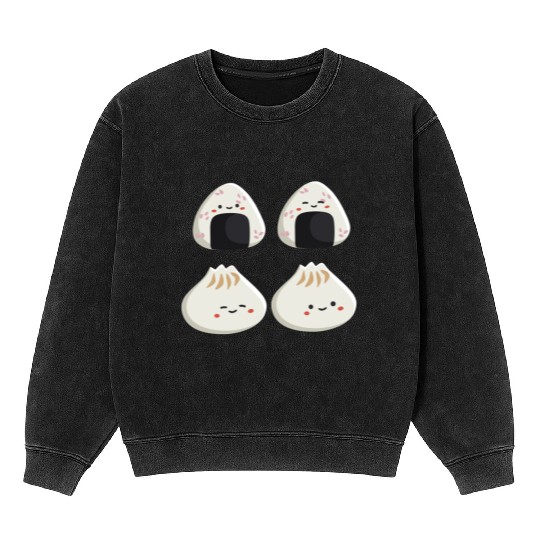 Onigiri and dumpling face character Mineral Wash Sweatshirts