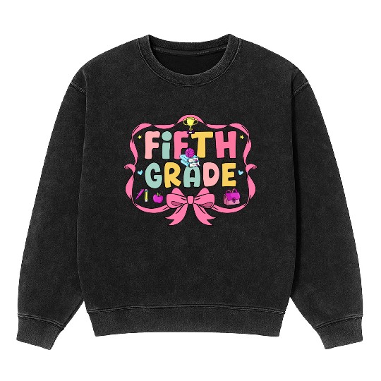 Preppy Back To School 5th Grade Coquette Bow Girls Mineral Wash Sweatshirts