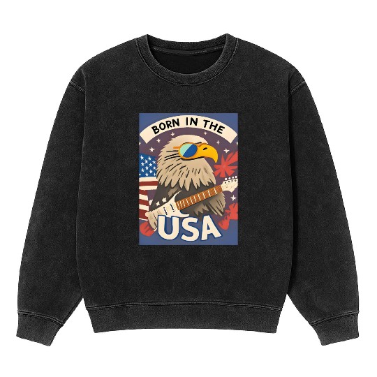 Born in the USA Bald Eagle Rock Guitar Mineral Wash Sweatshirts
