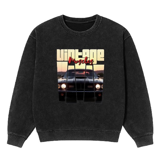 Vintage Muscle Car Sunset Poster Retro American Mineral Wash Sweatshirts