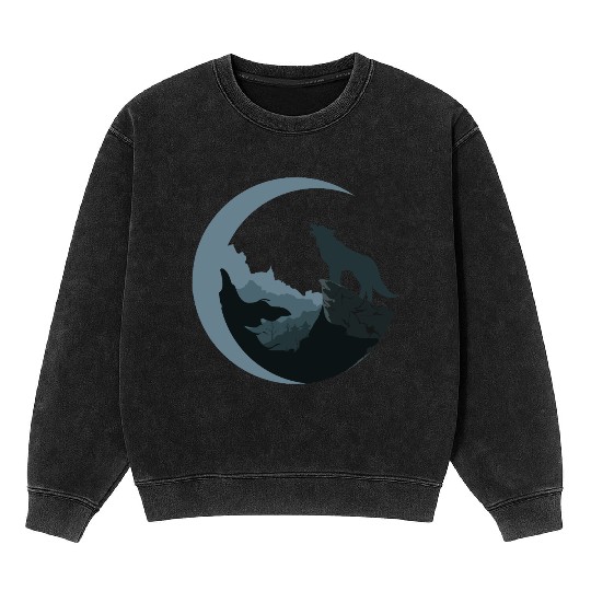 Wolf Moon Silhouette Mineral Wash Sweatshirts