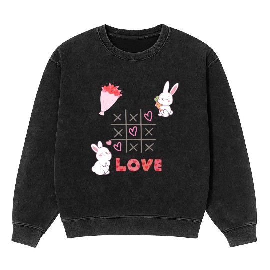 Sweet Bunny Love Tic Tac Toe Design Mineral Wash Sweatshirts