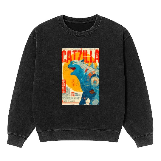 Catzilla Retro Movie Poster Mineral Wash Sweatshirts