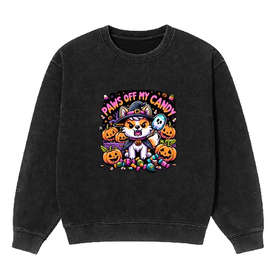 Halloween Welsh Corgi Witch Paws Off My Candy Mineral Wash Sweatshirts