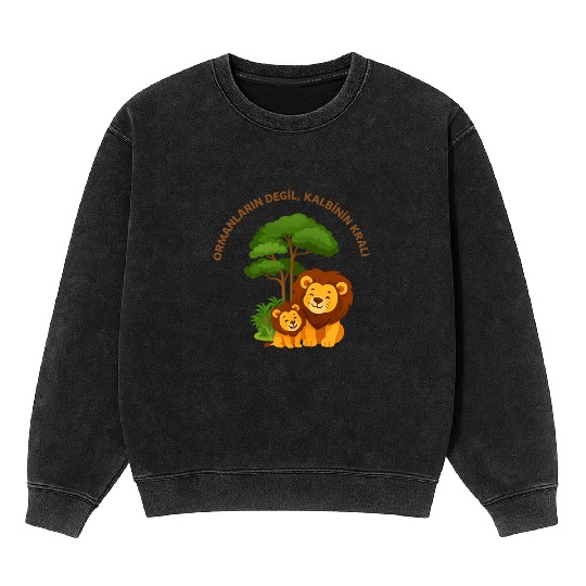 Joyful Lion and Cub Under Green Tree Mineral Wash Sweatshirts
