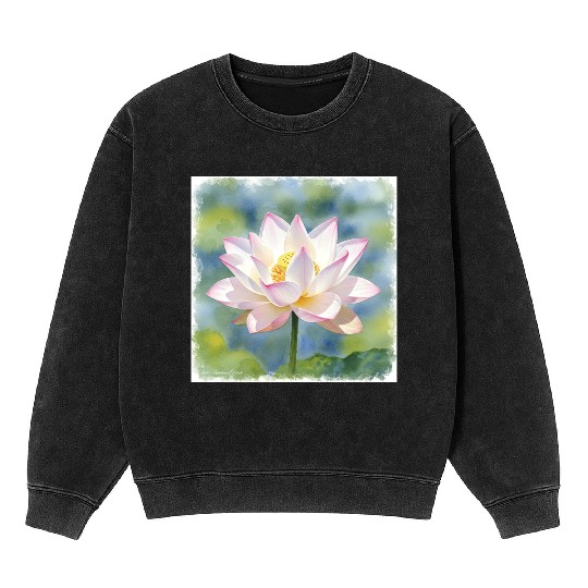 Serene Water Lily Floral Print Mineral Wash Sweatshirts