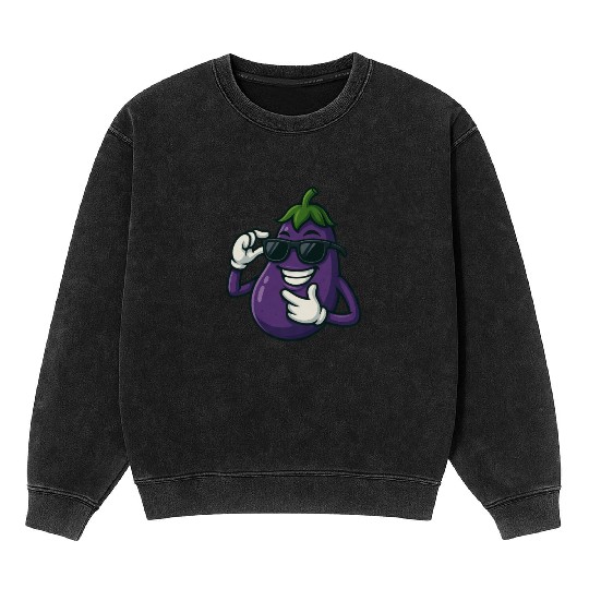 Cool eggplant vegetable design with sunglasses car Mineral Wash Sweatshirts