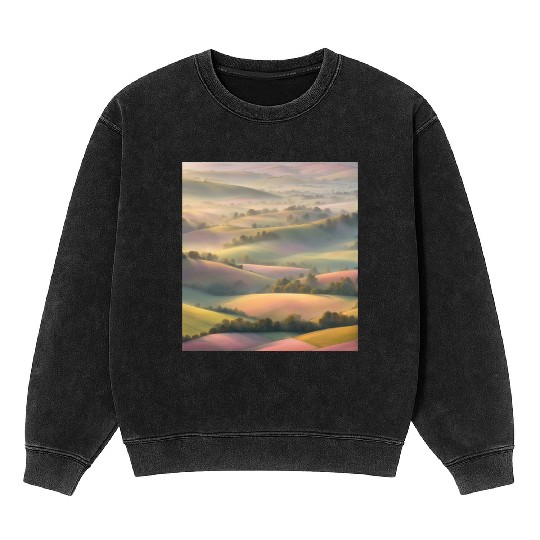 Pastel Rolling Hills Landscape Mineral Wash Sweatshirts