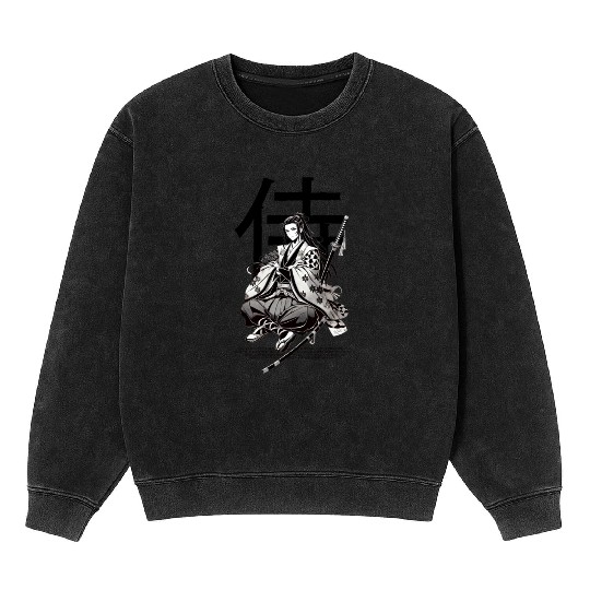 005 - Elegant Samurai Warrior Silhouette Mineral Wash Sweatshirts