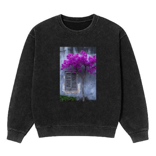 Vibrant Blossom Against Rustic Wall Mineral Wash Sweatshirts