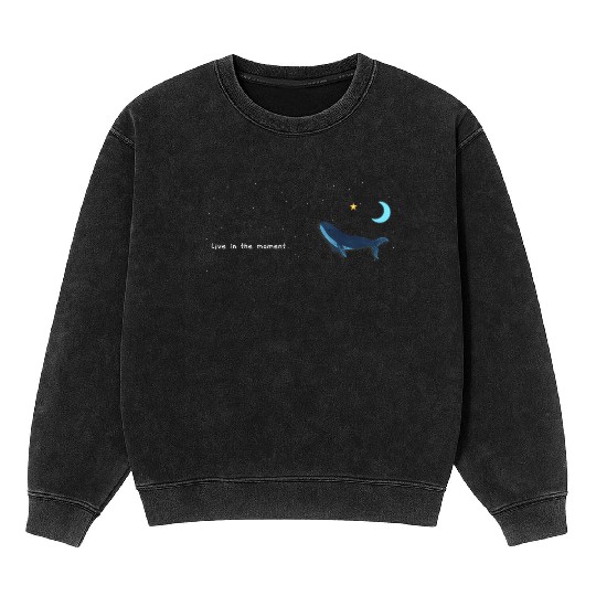 Whale  - Night Sky - live in the moment Mineral Wash Sweatshirts