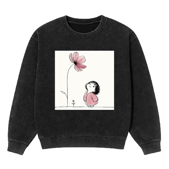 Whimsical Girl with Blossom Mineral Wash Sweatshirts