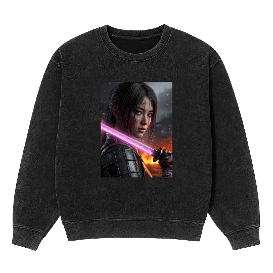 Cyberpunk Samurai Girl Mineral Wash Sweatshirts