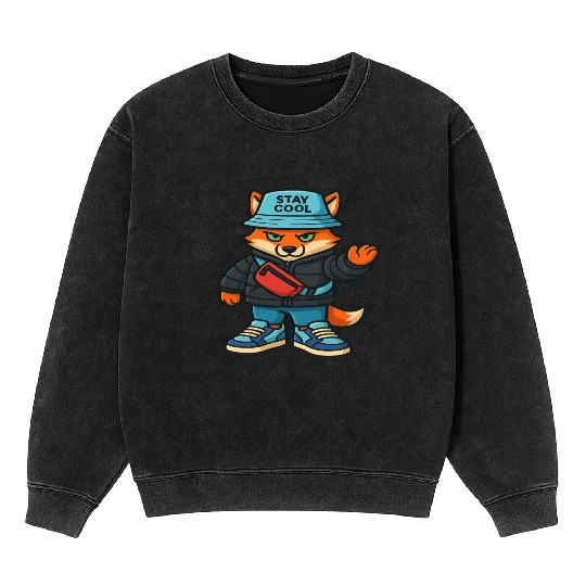 Cool Streetwear Turtle with "Stay Cool" Hat Mineral Wash Sweatshirts