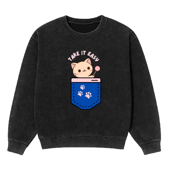 Sweet Kitten Lollipop Badge Design Mineral Wash Sweatshirts