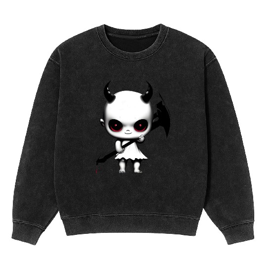 Cute Demon Baby with Horns and Bat Wings Mineral Wash Sweatshirts
