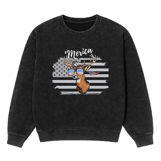 'Merica Deer with mullet American Flag Sunglasses Mineral Wash Sweatshirts