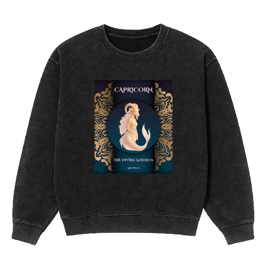Capricorn Divine Goddess Illustration Mineral Wash Sweatshirts