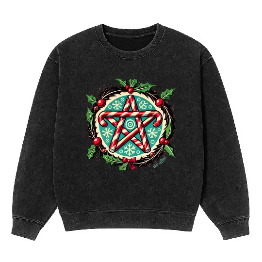 Yule Pentacle with Candy Canes Pagan Holiday Desig Mineral Wash Sweatshirts