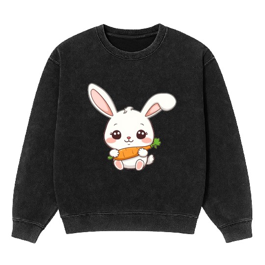 Cute Bunny with Carrot Illustration Mineral Wash Sweatshirts