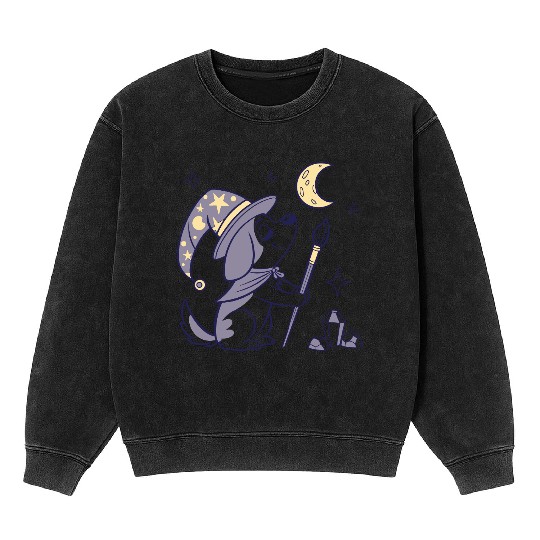 Mystical Moon Wizard Illustration Mineral Wash Sweatshirts