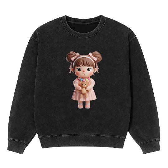 Sweet Candy Girl with Teddy Bear Mineral Wash Sweatshirts