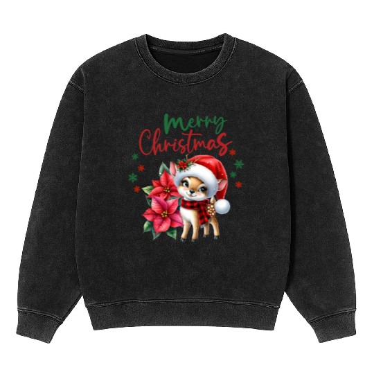 Festive Christmas Puppy with Poinsettia Mineral Wash Sweatshirts